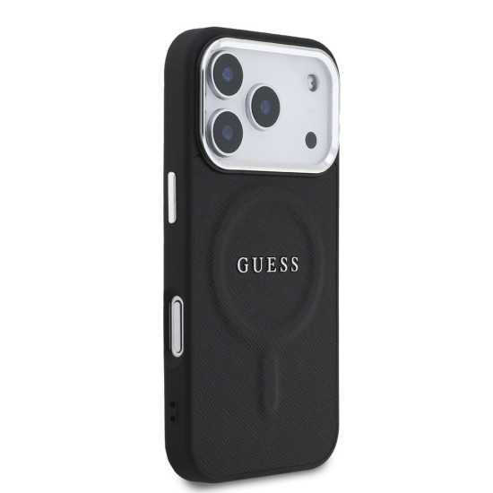 Husa Guess PU Saffiano MagSafe pentru iPhone 17 Pro, Neagra (Bakr, GUHMP17LPSAREGSK) by www.silkase.ro