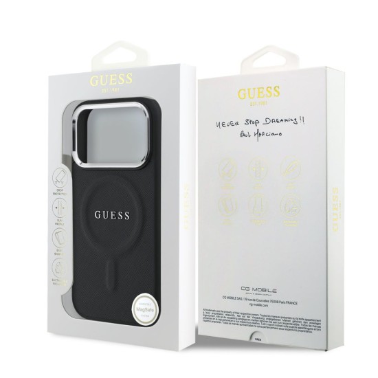 Husa Guess PU Saffiano MagSafe pentru iPhone 17 Pro, Neagra (Bakr, GUHMP17LPSAREGSK) by www.silkase.ro