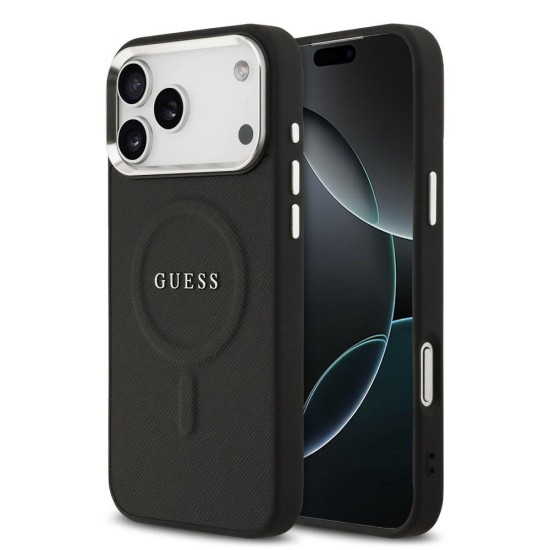 Husa Guess PU Saffiano MagSafe pentru iPhone 17 Pro Max, Neagra (Bakr, GUHMP17XPSAREGSK) by www.silkase.ro