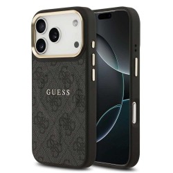 Husa Guess PU Leather 4G Gold Frame MagSafe pentru iPhone 17 Pro, Neagra