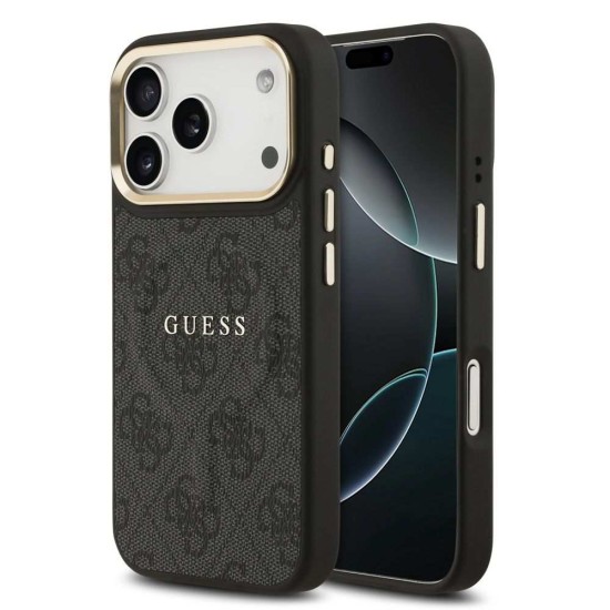 Husa Guess PU Leather 4G Gold Frame MagSafe pentru iPhone 17 Pro, Neagra (Bakr, GUHMP17LP4MSEGCK) by www.silkase.ro