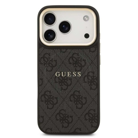 Husa Guess PU Leather 4G Gold Frame MagSafe pentru iPhone 17 Pro, Neagra (Bakr, GUHMP17LP4MSEGCK) by www.silkase.ro