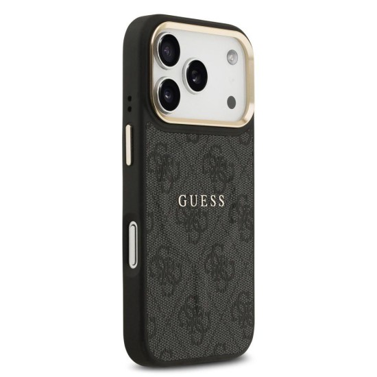 Husa Guess PU Leather 4G Gold Frame MagSafe pentru iPhone 17 Pro, Neagra (Bakr, GUHMP17LP4MSEGCK) by www.silkase.ro