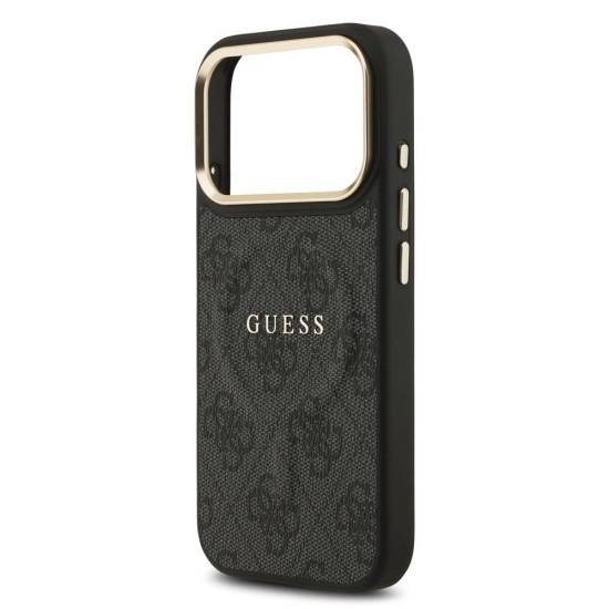 Husa Guess PU Leather 4G Gold Frame MagSafe pentru iPhone 17 Pro, Neagra (Bakr, GUHMP17LP4MSEGCK) by www.silkase.ro