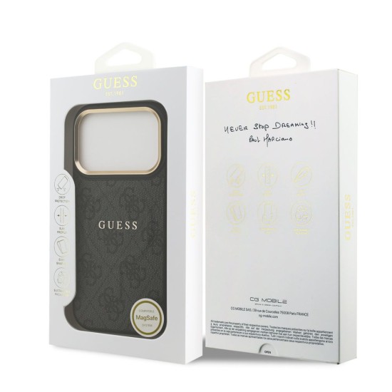 Husa Guess PU Leather 4G Gold Frame MagSafe pentru iPhone 17 Pro, Neagra (Bakr, GUHMP17LP4MSEGCK) by www.silkase.ro
