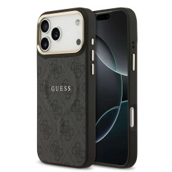 Husa Guess PU Leather 4G Gold Frame MagSafe pentru iPhone 17 Pro Max, Neagra