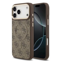 Husa Guess PU Leather 4G Gold Frame MagSafe pentru iPhone 17 Pro Max, Maro