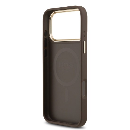 Husa Guess PU Leather 4G Gold Frame MagSafe pentru iPhone 17 Pro Max, Maro Husa Guess PU Leather 4G Gold Frame MagSafe pentru iPhone 17 Pro Max, Maro (Bakr, GUHMP17XP4MSEGCW) by www.silkase.ro