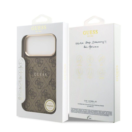 Husa Guess PU Leather 4G Gold Frame MagSafe pentru iPhone 17 Pro Max, Maro Husa Guess PU Leather 4G Gold Frame MagSafe pentru iPhone 17 Pro Max, Maro (Bakr, GUHMP17XP4MSEGCW) by www.silkase.ro