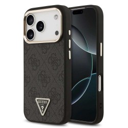 Husa Guess PU Leather 4G Strass Triangle Logo Gold Frame MagSafe pentru iPhone 17 Pro, Neagra