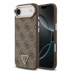 Husa Guess PU Leather 4G Strass Triangle Logo Gold Frame MagSafe pentru iPhone Air, Maro