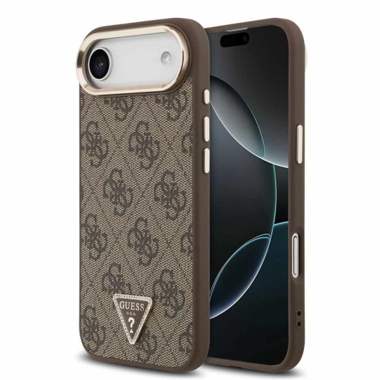 Husa Guess PU Leather 4G Strass Triangle Logo Gold Frame MagSafe pentru iPhone Air, Maro (Bakr, GUHMP17MP4GTDGMW) by www.silkase.ro