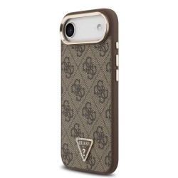 Husa Guess PU Leather 4G Strass Triangle Logo Gold Frame MagSafe pentru iPhone Air, Maro