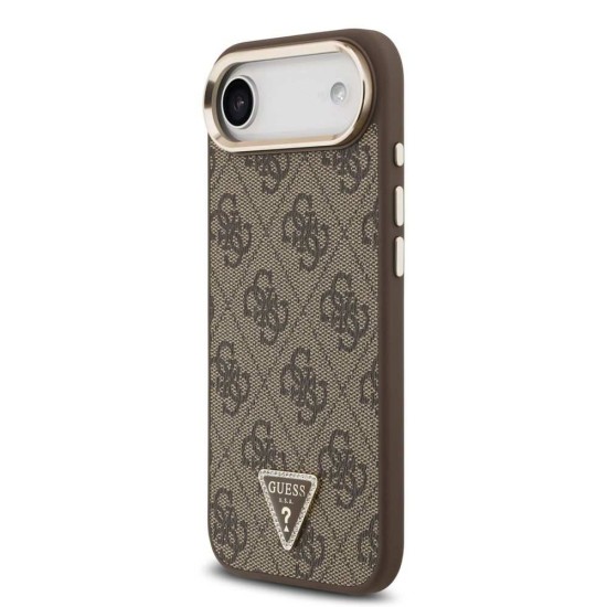 Husa Guess PU Leather 4G Strass Triangle Logo Gold Frame MagSafe pentru iPhone Air, Maro (Bakr, GUHMP17MP4GTDGMW) by www.silkase.ro