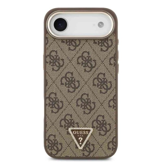 Husa Guess PU Leather 4G Strass Triangle Logo Gold Frame MagSafe pentru iPhone Air, Maro (Bakr, GUHMP17MP4GTDGMW) by www.silkase.ro