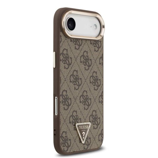 Husa Guess PU Leather 4G Strass Triangle Logo Gold Frame MagSafe pentru iPhone Air, Maro (Bakr, GUHMP17MP4GTDGMW) by www.silkase.ro