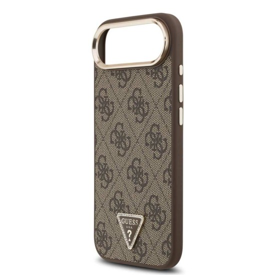 Husa Guess PU Leather 4G Strass Triangle Logo Gold Frame MagSafe pentru iPhone Air, Maro (Bakr, GUHMP17MP4GTDGMW) by www.silkase.ro