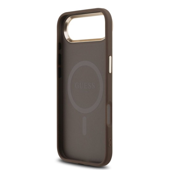 Husa Guess PU Leather 4G Strass Triangle Logo Gold Frame MagSafe pentru iPhone Air, Maro (Bakr, GUHMP17MP4GTDGMW) by www.silkase.ro