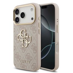 Husa Guess PU Leather 4G Metal Logo Gold Frame pentru iPhone 17 Pro, Roz