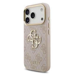 Husa Guess PU Leather 4G Metal Logo Gold Frame pentru iPhone 17 Pro, Roz
