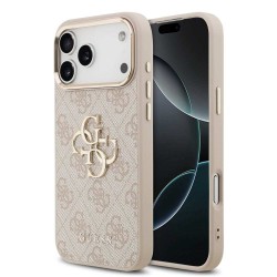 Husa Guess PU Leather 4G Metal Logo Gold Frame pentru iPhone 17 Pro Max, Roz