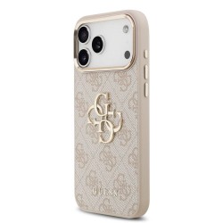Husa Guess PU Leather 4G Metal Logo Gold Frame pentru iPhone 17 Pro Max, Roz