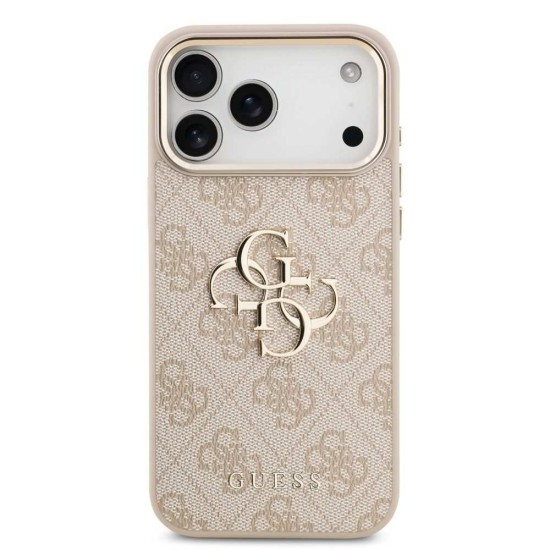 Husa Guess PU Leather 4G Metal Logo Gold Frame pentru iPhone 17 Pro Max, Roz (Bakr, GUHCP17X4GMGCPI) by www.silkase.ro