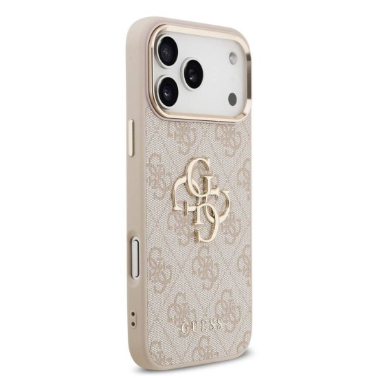 Husa Guess PU Leather 4G Metal Logo Gold Frame pentru iPhone 17 Pro Max, Roz (Bakr, GUHCP17X4GMGCPI) by www.silkase.ro