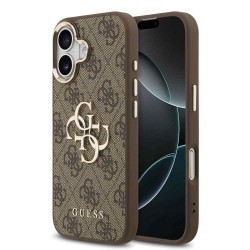 Husa Guess PU Leather 4G Metal Logo Gold Frame pentru iPhone 17, Maro