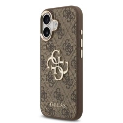 Husa Guess PU Leather 4G Metal Logo Gold Frame pentru iPhone 17, Maro