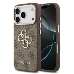 Husa Guess PU Leather 4G Metal Logo Gold Frame pentru iPhone 17 Pro, Maro
