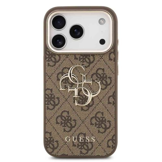 Husa Guess PU Leather 4G Metal Logo Gold Frame pentru iPhone 17 Pro, Maro (Bakr, GUHCP17L4GMGCBR) by www.silkase.ro