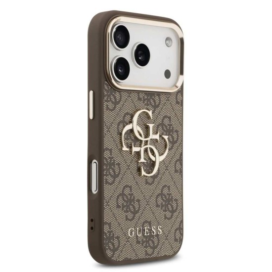 Husa Guess PU Leather 4G Metal Logo Gold Frame pentru iPhone 17 Pro, Maro (Bakr, GUHCP17L4GMGCBR) by www.silkase.ro