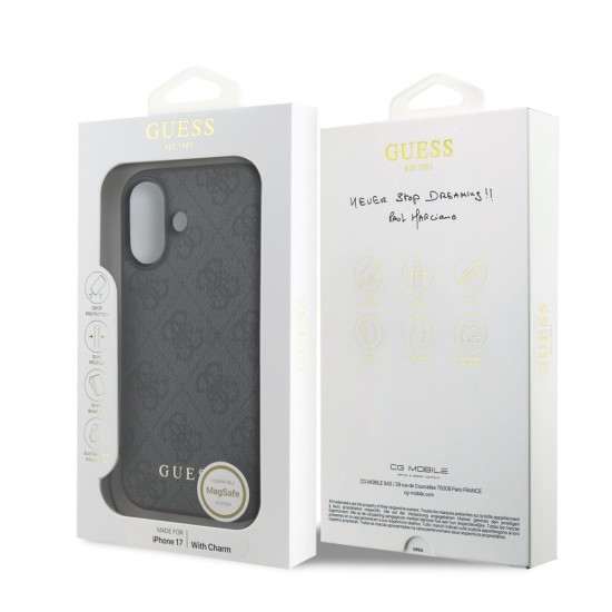 Husa Guess 4G Charm (Tone on Tone) pentru iPhone 17, Gri (Bakr, GUHMP17SGF4GCK) by www.silkase.ro
