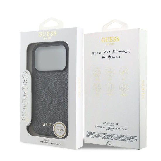 Husa Guess 4G Charm (Tone on Tone) pentru iPhone 17 Pro, Gri (Bakr, GUHMP17LGF4GCK) by www.silkase.ro