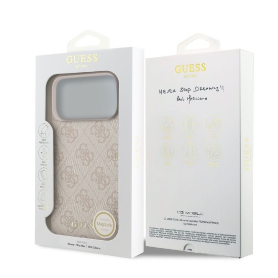 Husă Guess 4G Charm MagSafe pentru iPhone 17 Pro Max Tone on Tone Roz (Bakr, GUHMP17XGF4GCP) by www.silkase.ro