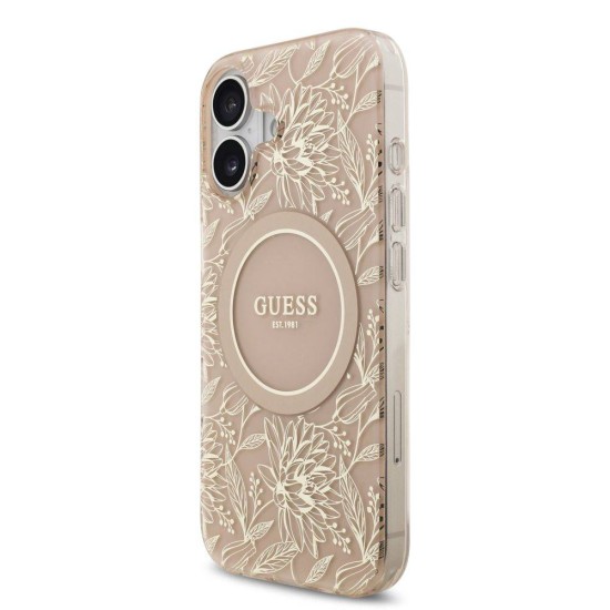 Husa Guess IML Flowers Allover Strap MagSafe pentru iPhone 17, Roz (Bakr, GUHMP17SHCPOFPP) by www.silkase.ro