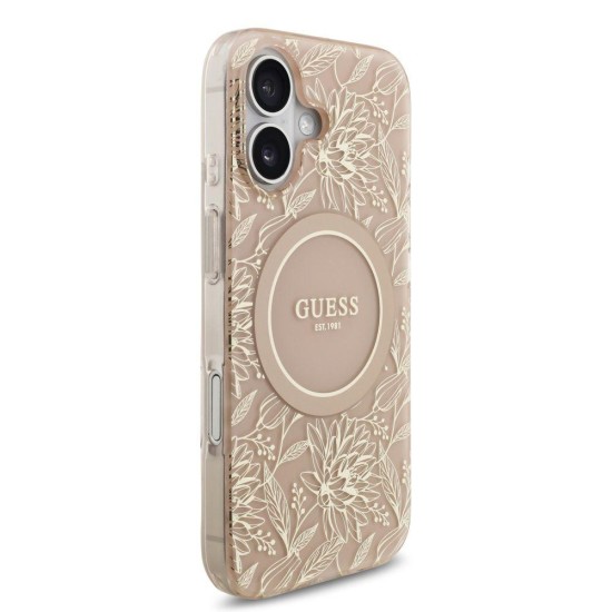 Husa Guess IML Flowers Allover Strap MagSafe pentru iPhone 17, Roz (Bakr, GUHMP17SHCPOFPP) by www.silkase.ro