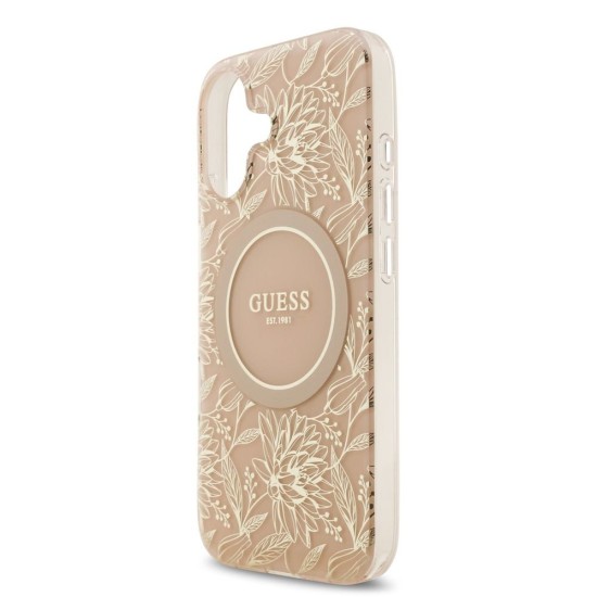 Husa Guess IML Flowers Allover Strap MagSafe pentru iPhone 17, Roz (Bakr, GUHMP17SHCPOFPP) by www.silkase.ro