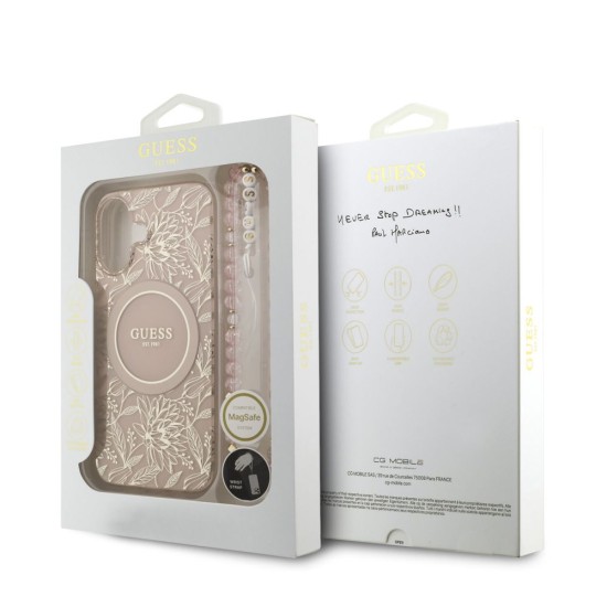 Husa Guess IML Flowers Allover Strap MagSafe pentru iPhone 17, Roz (Bakr, GUHMP17SHCPOFPP) by www.silkase.ro