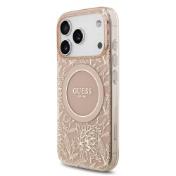 Husa Guess IML Flowers Allover Strap MagSafe pentru iPhone 17 Pro, Roz Husa Guess IML Flowers Allover Strap MagSafe pentru iPhone 17 Pro, Roz