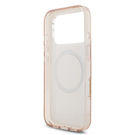 Husa Guess IML Flowers Allover Strap MagSafe pentru iPhone 17 Pro, Roz (Bakr, GUHMP17LHCPOFPP) by www.silkase.ro