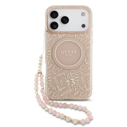 Husa Guess IML Flowers Allover Strap MagSafe pentru iPhone 17 Pro Max/18 Pro Max, Roz
