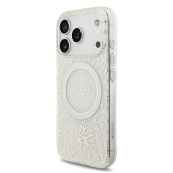 Husa Guess IML Flowers Allover Strap MagSafe pentru iPhone 17 Pro, Alba Husa Guess IML Flowers Allover Strap MagSafe pentru iPhone 17 Pro, Alba