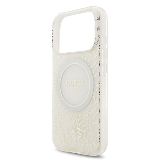 Husa Guess IML Flowers Allover Strap MagSafe pentru iPhone 17 Pro, Alba (Bakr, GUHMP17LHCPOFPH) by www.silkase.ro