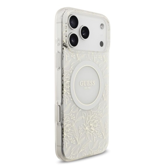 Husa Guess IML Flowers Allover Strap MagSafe pentru iPhone 17 Pro Max, Alba Husa Guess IML Flowers Allover Strap MagSafe pentru iPhone 17 Pro Max, Alba (Bakr, GUHMP17XHCPOFPH) by www.silkase.ro