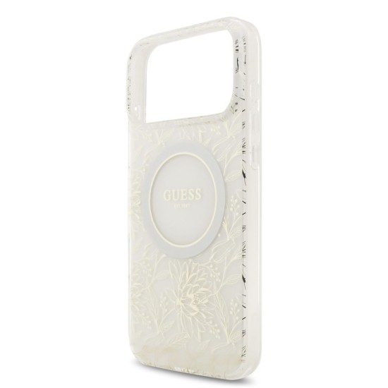 Husa Guess IML Flowers Allover Strap MagSafe pentru iPhone 17 Pro Max, Alba Husa Guess IML Flowers Allover Strap MagSafe pentru iPhone 17 Pro Max, Alba (Bakr, GUHMP17XHCPOFPH) by www.silkase.ro