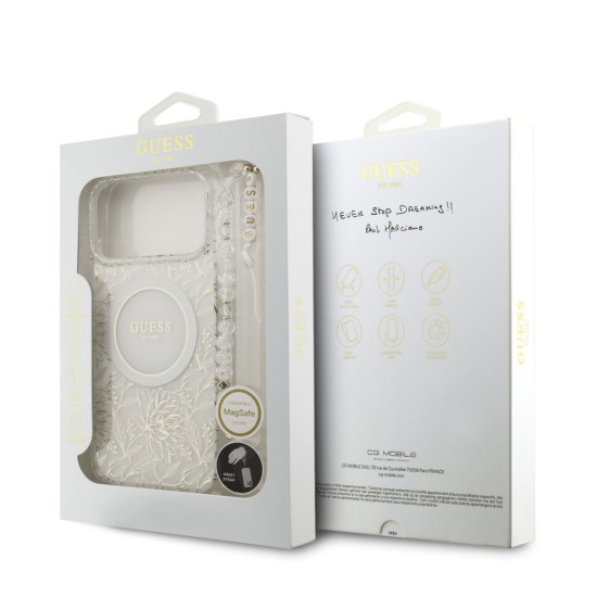 Husa Guess IML Flowers Allover Strap MagSafe pentru iPhone 17 Pro Max, Alba Husa Guess IML Flowers Allover Strap MagSafe pentru iPhone 17 Pro Max, Alba (Bakr, GUHMP17XHCPOFPH) by www.silkase.ro