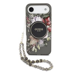 Husa Guess IML Flowers Strap MagSafe pentru iPhone Air, Neagra