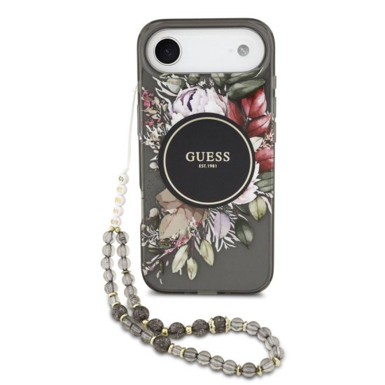 Husa Guess IML Flowers Strap MagSafe pentru iPhone Air, Neagra (Bakr, GUHMP17MHFWBRCESK) by www.silkase.ro